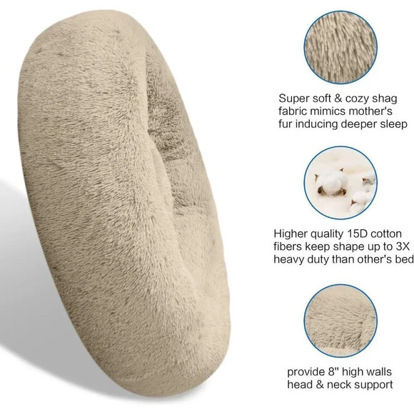 Anti Anxiety Plush Donut Dog Bed for Small Dogs Faux Fur  Cuddler Pet Bed - Picture 3 of 7